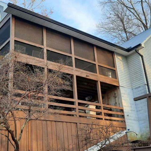 progress of gutter and roofing work on a home